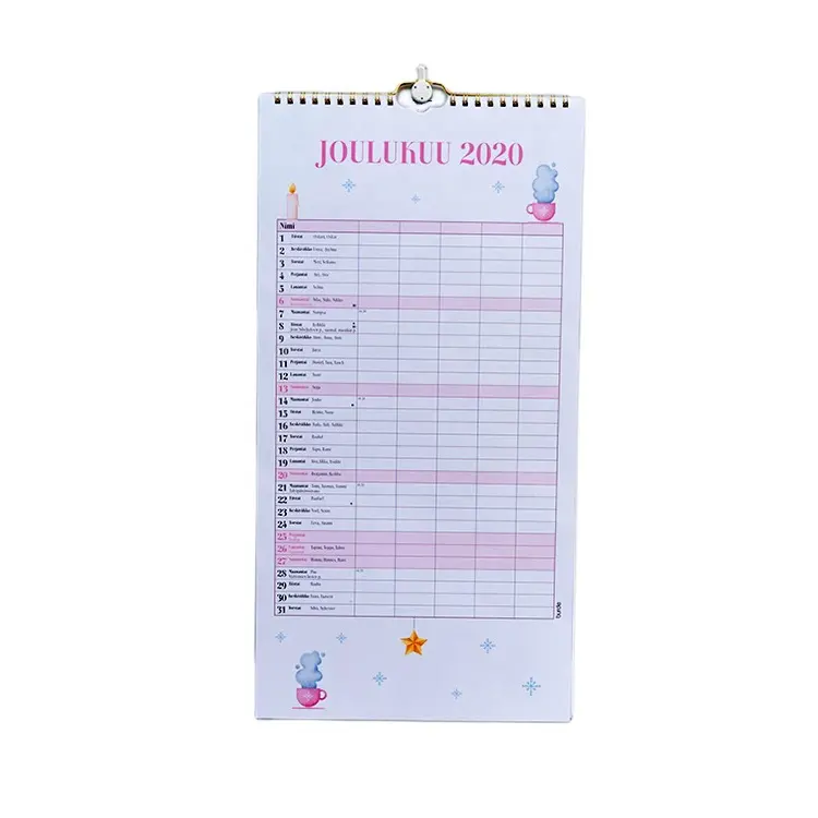 Custom Maandelijkse Jaar Agenda Planner Dagelijks Notebook Muur Spiraal Top Kalender
