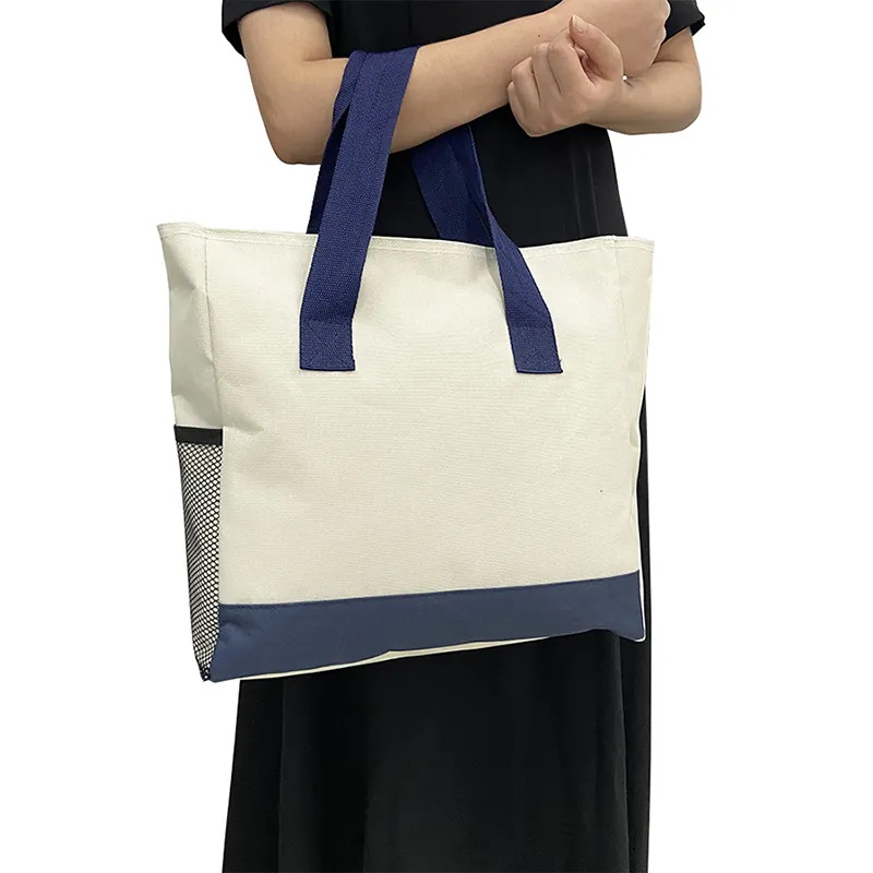 Fabrika fiyat düşük adedi geri dönüşümlü kullanımlık tuval kadın büyük el çantası alışveriş çantası seyahat