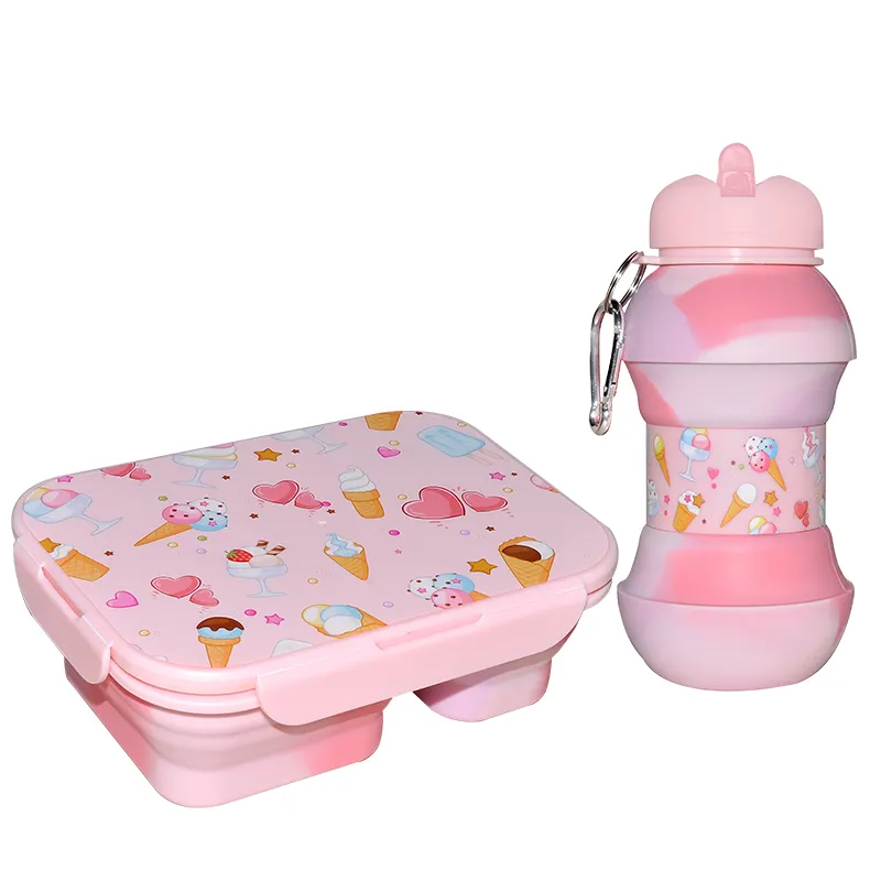 Boîte à lunch pliable pour enfants avec logo imprimé personnalisé Boîte à lunch pliable en silicone pour le stockage des aliments dans le réfrigérateur et les conteneurs