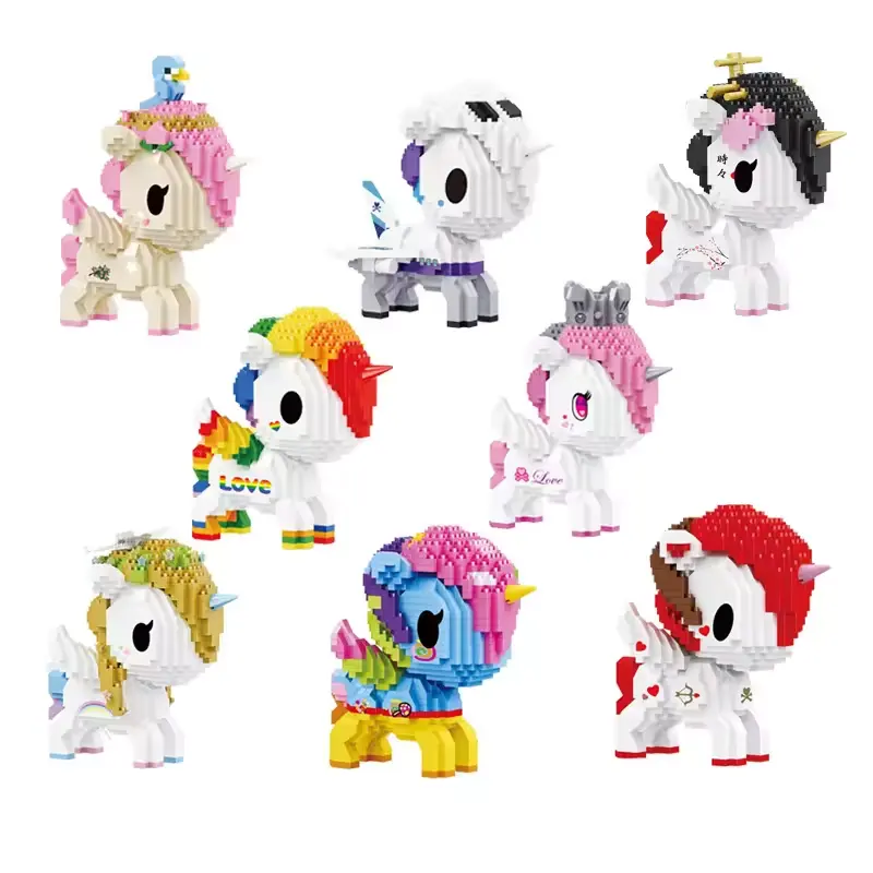 Colección de dibujos animados Tokidoki unicornios DIY juguetes Mini ladrillos My Littled Pony conjuntos diamante personaje de dibujos animados bloques de construcción