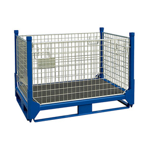 Transporte plegable Almacenamiento apilable Contenedores de malla de alambre Jaula de almacenamiento de acero plegable - Product Image 4