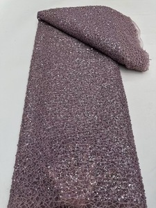 NI.AI Luxo Alta Qualidade Bela Malha Frisada Net Lace Bordado Lantejoulas Tecido De Renda Com Pérolas para Vestido De Noiva Materiais