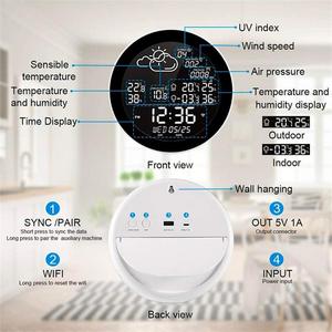 TUYA WIFI Reloj Estación Meteorológica Lluvia 3 Sensores para Interior Temperatura Exterior Humedad Función de Memoria Alarma Pronóstico del Tiempo - Product Image 4
