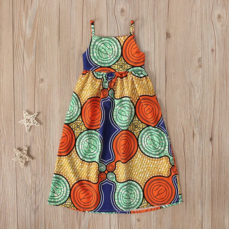 Yaz çocuklar bebek giysileri daire desenleri baskılı afrika tarzı a-line kızlar prenses toddler elbise