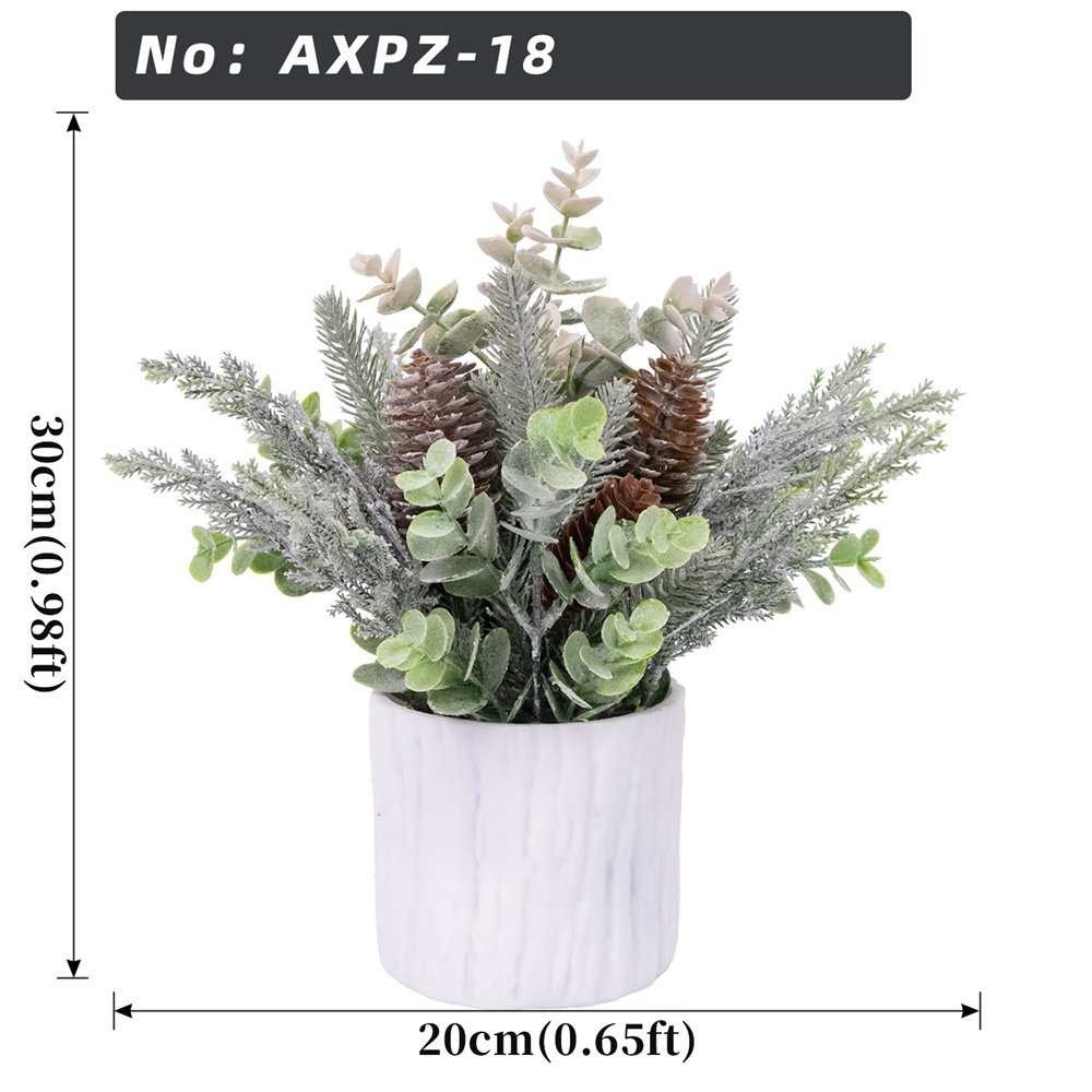 White Marble Pot Frost Pine Pine Cone Xmas Table Plant
