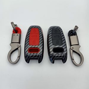 עבור אאודי מפתח כיסוי מקרה מגן ABS סיבי פחמן לאאודי A6L A7 A8 <span class=keywords><strong>Q8</strong></span> E-טרון C8 D5 2019 2020 רכב מפתח כיסוי מחזיק מעטפת עור