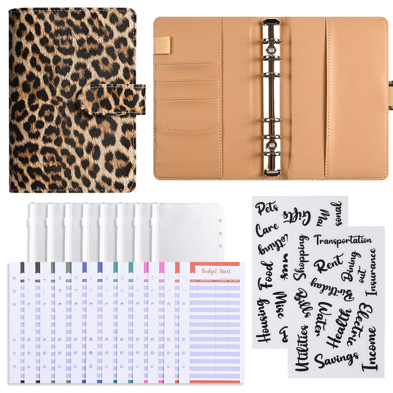 standard gift pack-12 leopard-print brown cards-8 zip bags-2 sti