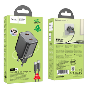 HOCO N42 EU Elogiado Dual Port PD45W 2C <strong>Charger</strong> With Type-C to Type-C Data Cable Set - Product Image 6