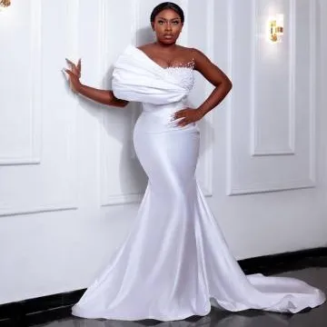 S6523F Drop shipping New laço branco de corpo inteiro frisado nobre temperamento principal mãe dos vestidos de noiva para casamento elegante