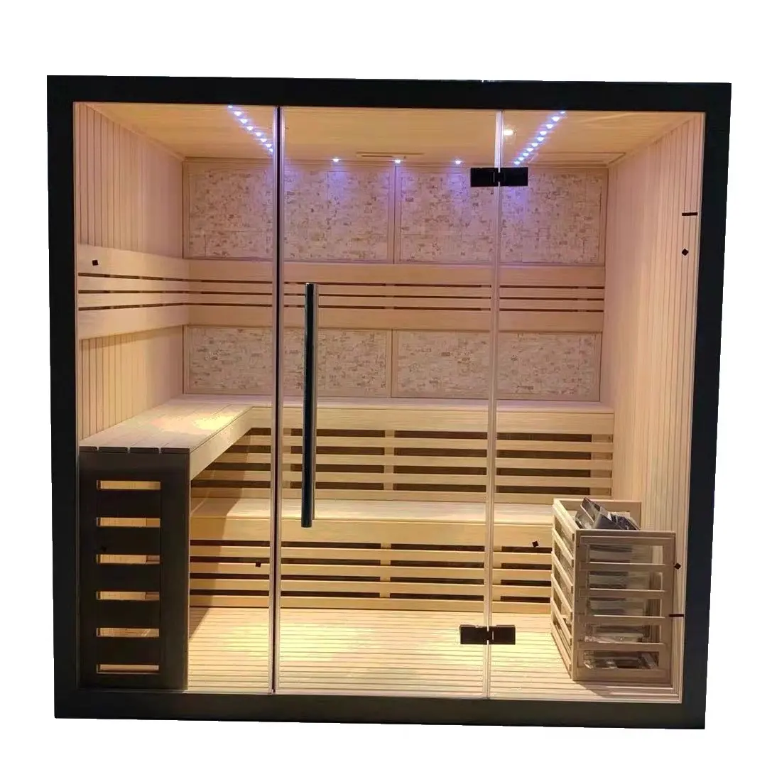 BaiYao 2023 nuevas saunas de estilo tradicional con calentador de Sauna Harvia piedra interior cicuta de madera vapor seco SALA DE Sauna al aire libre