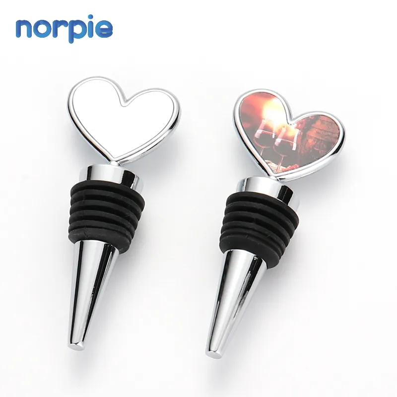 Personalized Sublimation Blank Metal Heart Shaped Wine Bottle Stopper For Wine