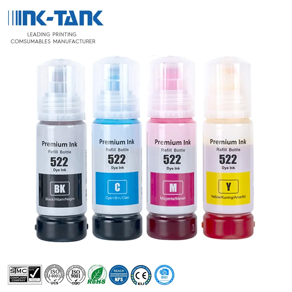 INK-TANK 522 T522 Premium Tinta compatibile con colori a base d'acqua ricarica per bottiglie inchiostro a sublimazione per stampante Epson ET-2710 ET-2720