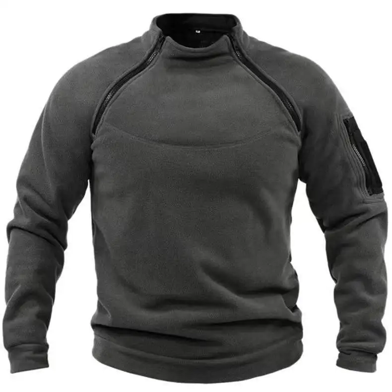 Standing Collar Men's Solid Outdoor Warm and Breathable Sweater for Autumn and Winter Warm and Loose Tactical Men's Wear