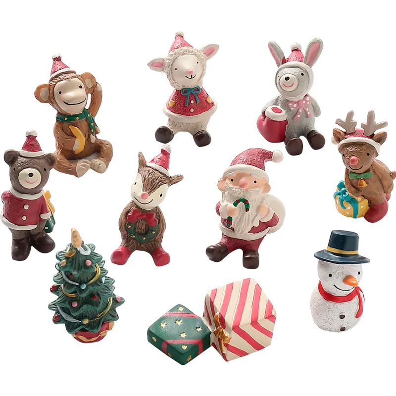 Regalos de Navidad animales lindos; mini Santa resina pequeños adornos Navidad atmósfera decoración alce resina artesanía regalos ornamentales y artesanías