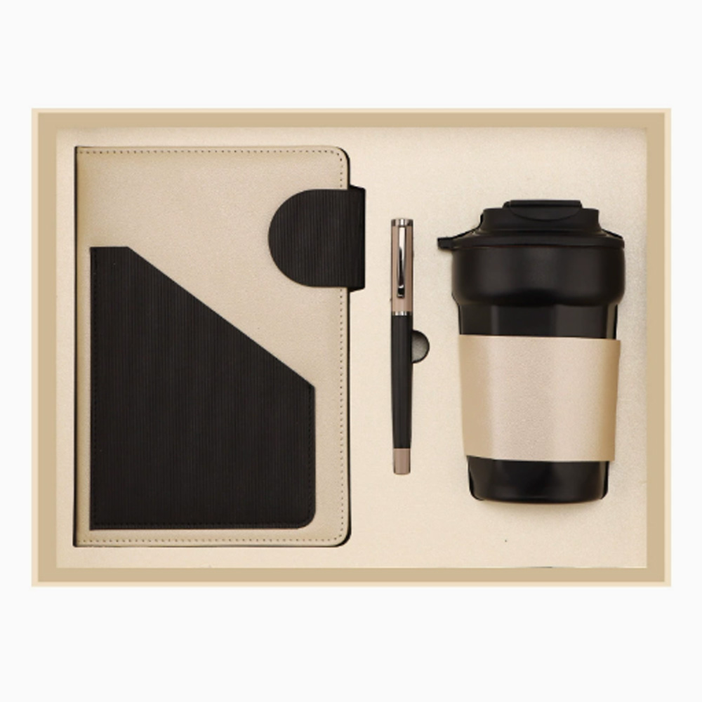 Carnet couleur crème + stylo + tasse à café