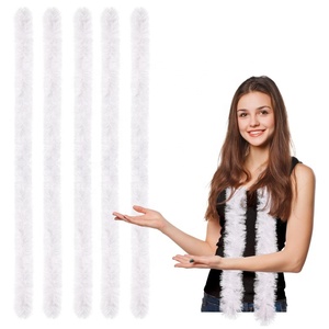 5 adet tüy boa-beyaz 5 Ft yapay kabarık <span class=keywords><strong>Boas</strong></span> toplu düğün doğum günü çay partisi için noel kostüm dekor tüy Boa