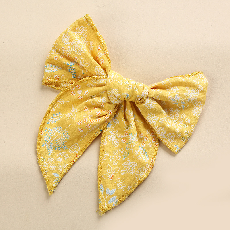 Grands nœuds pour cheveux style marin à carreaux surdimensionnés et motif floral jaune