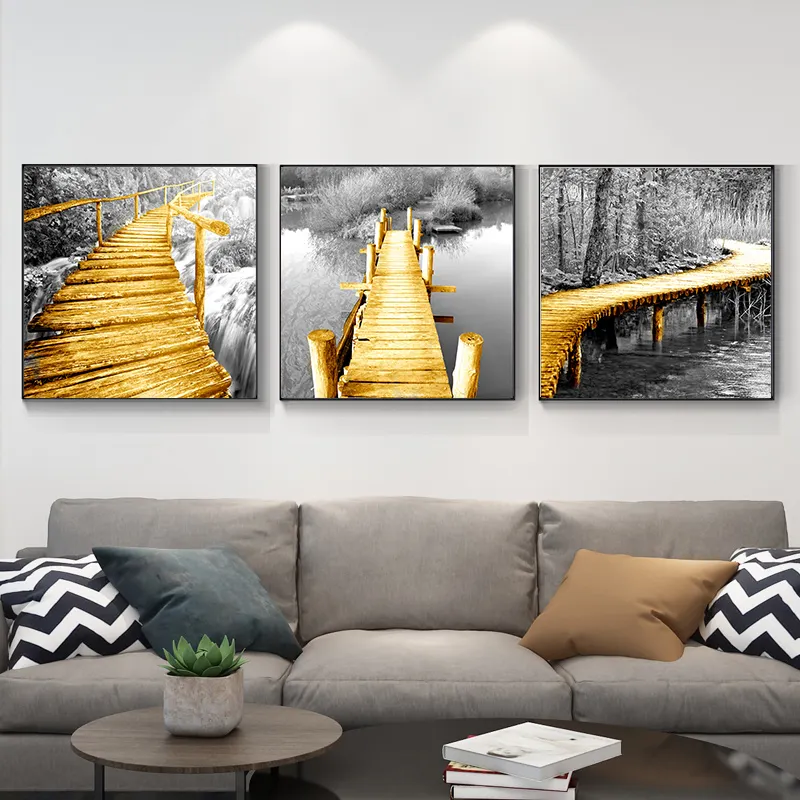 Landschaft Abstrakte Gold brücke Landschaft Natur Kunstwerk Wandbilder und Poster drucken auf Leinwand Ölgemälde für Homr Room Decor