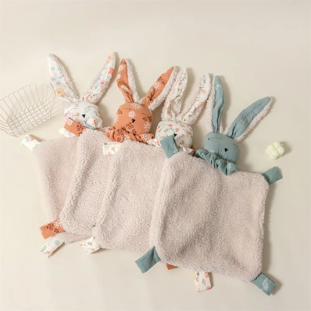 Lovey Blanket for Kids Neutral Security Blanket with Stuffed Animal Lamb Plush Rabbit Comfort Blanket