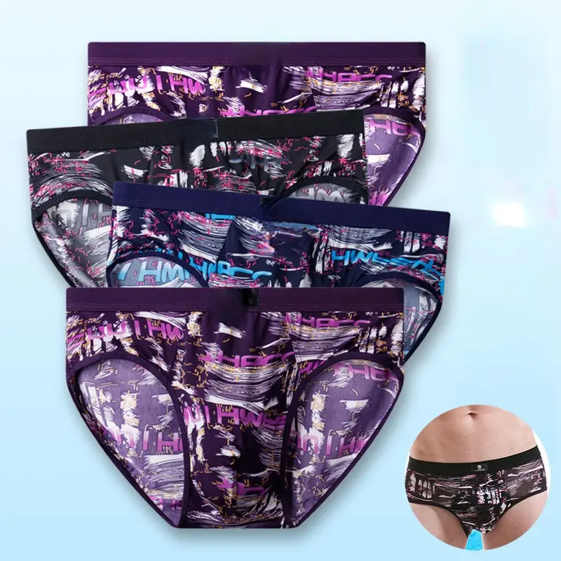 Briefs Plus size men's 8XL ice silk mid-waist boxer underwear fashion printing summer thin breathable sexy underpants