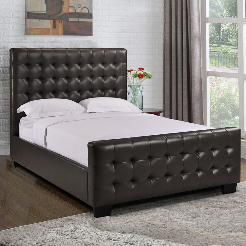 Luxury Queen King Bed Frame Genuine Faux Leather Tufted Headboard Upholstered Platform Bed