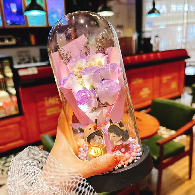purple + glass cover + gift bag + battery greeting card