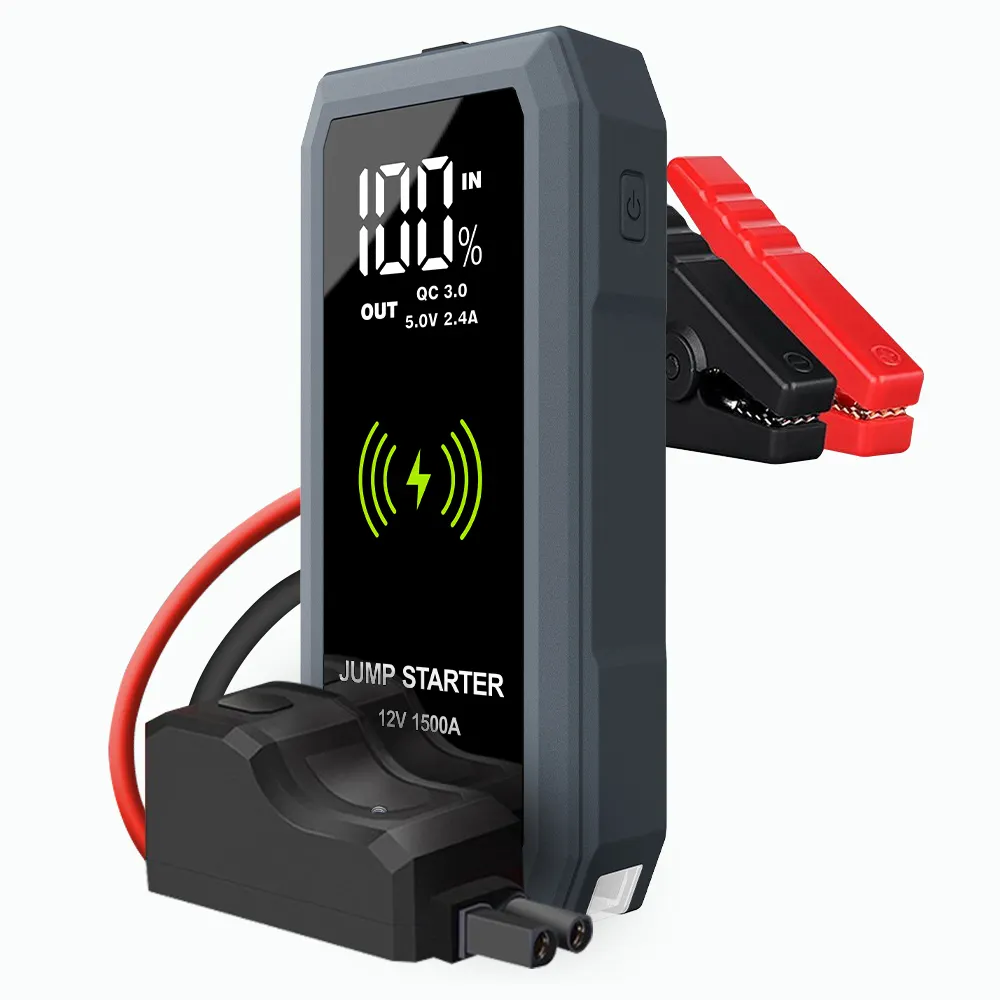 12V 15W mini banco de energía montado en el vehículo jumpstarter 16800mAh arrancador de coche con cargador inalámbrico