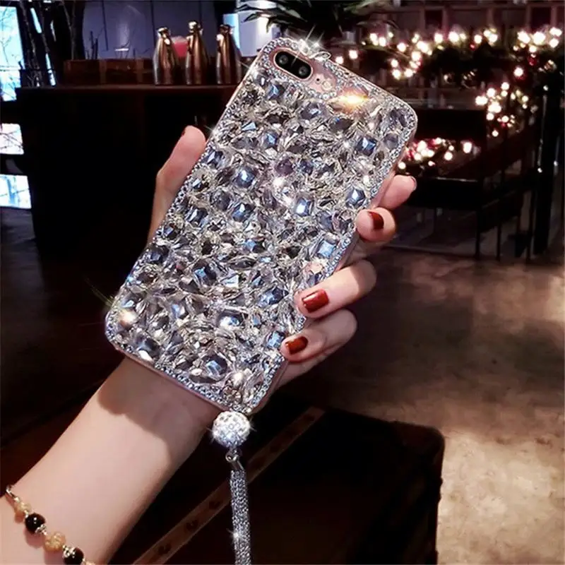 Bijoux scintillants mignons pour étui Iphone Pro 14 pour Max 13 11 3D superbes pierres strass Bling plein diamant paillettes brillant