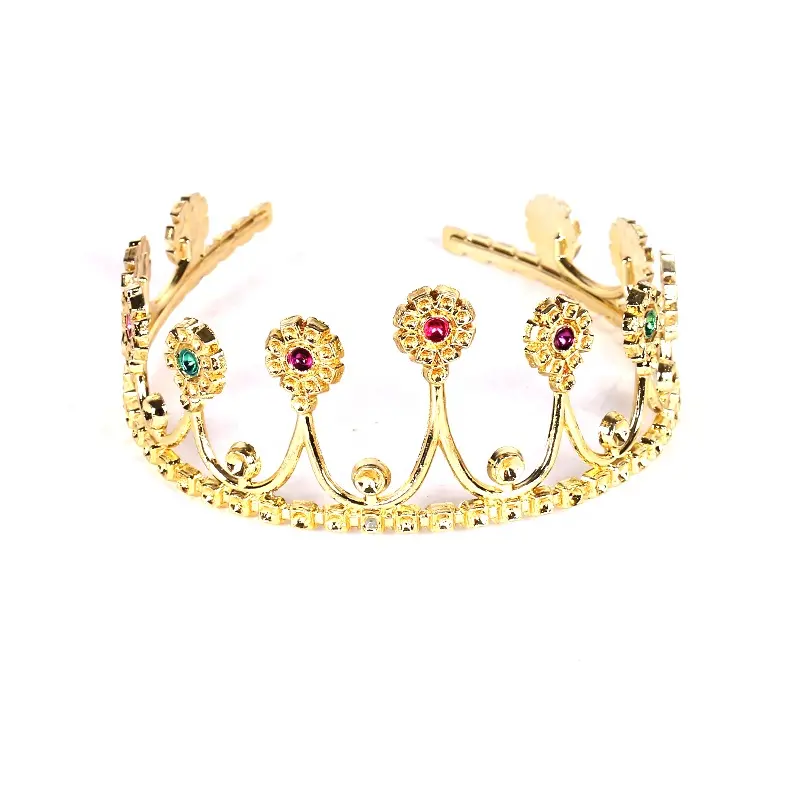 Cutome mold cheap plastic crown tiara fashion design girl flowers shape tiara con placcato colorato