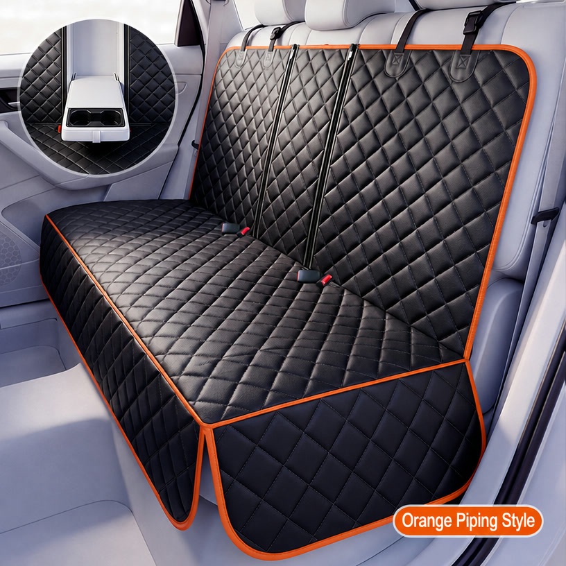 Double Zipper Thickened Rear Seat Cover - Orange Piping