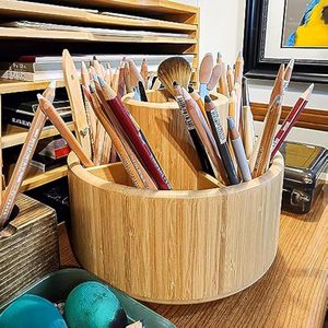 Düşük adedi temiz ve organize doğal bambu zanaat pazarları masa ve banyo kullanımı için kalemlik danışma