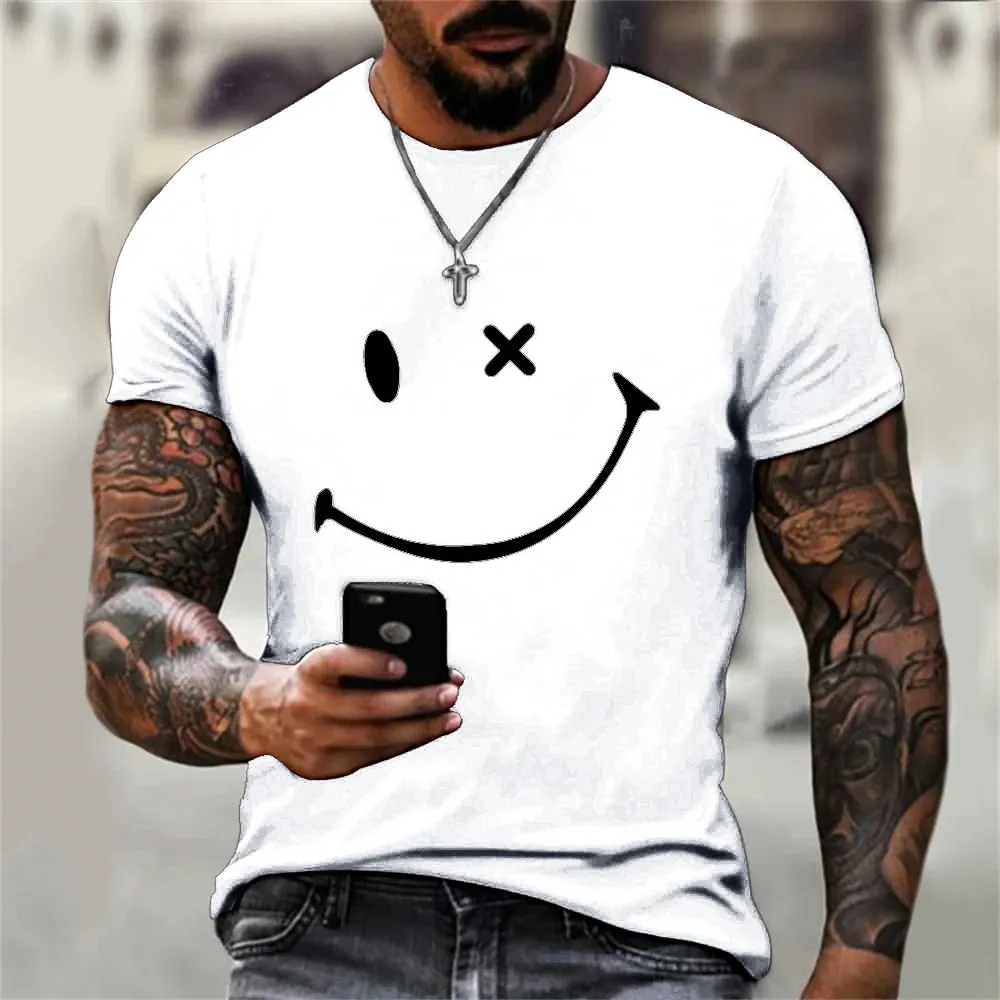 Nouveau à la mode été mode couleur unie hommes femmes modèles T-shirt Simple 3d drôle Smiley visage imprimer lâche à manches courtes hauts t-shirts