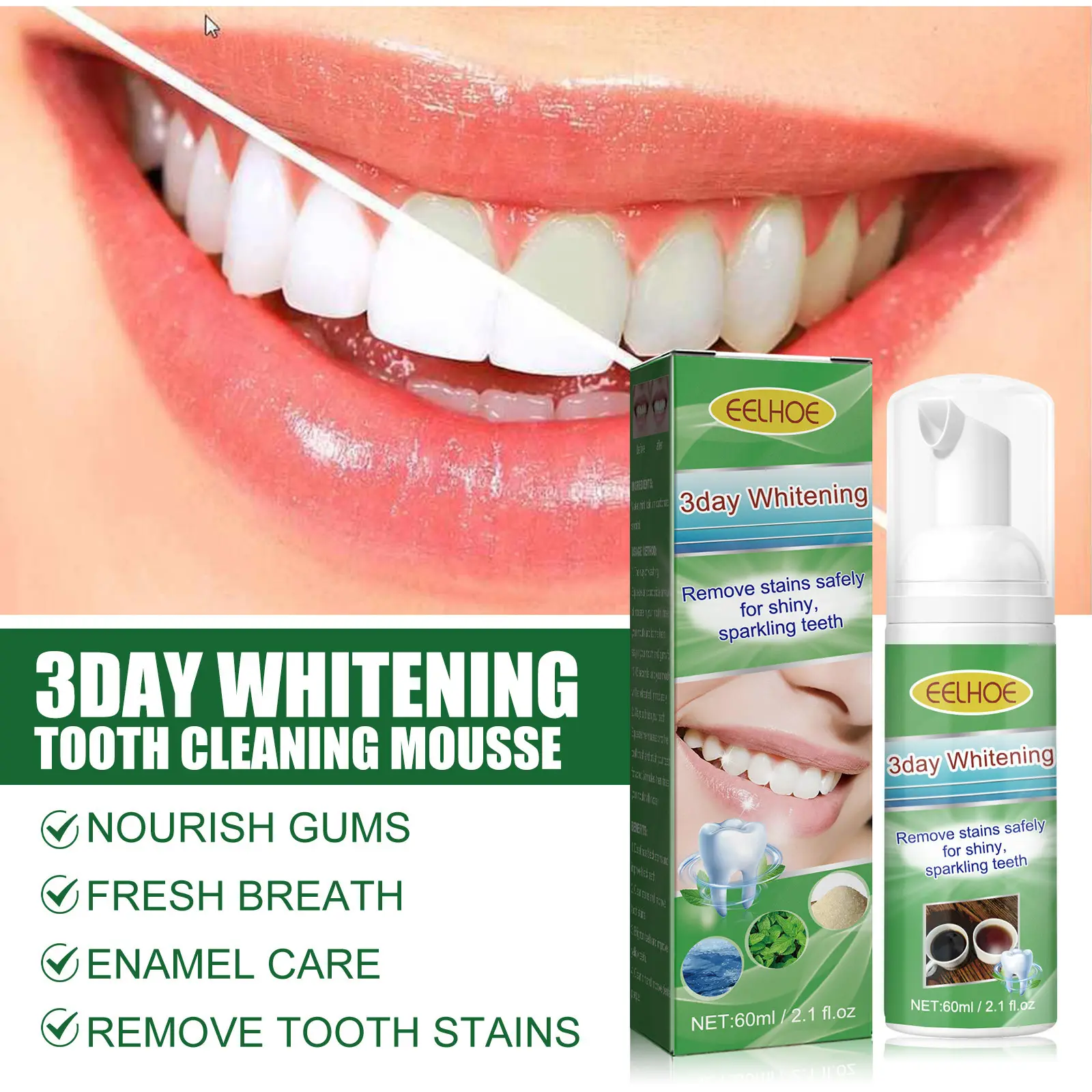 Nettoyage de la bouche Blanchiment frais des dents Dents anti-carie pour éliminer les taches de mauvaise haleine
