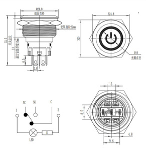 Interruttore della luce a LED di corrente da 22MM 5A interruttore a pulsante in metallo a scatto impermeabile IP67 - Product Image 6