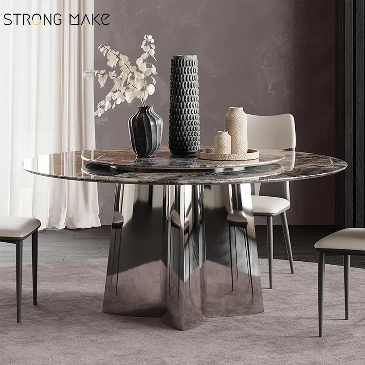 Tavolo da pranzo in pietra sinterizzata moderna in acciaio inossidabile da 5 piedi Set 4 6 sedie tavolo da pranzo rotondo da cucina ristorante