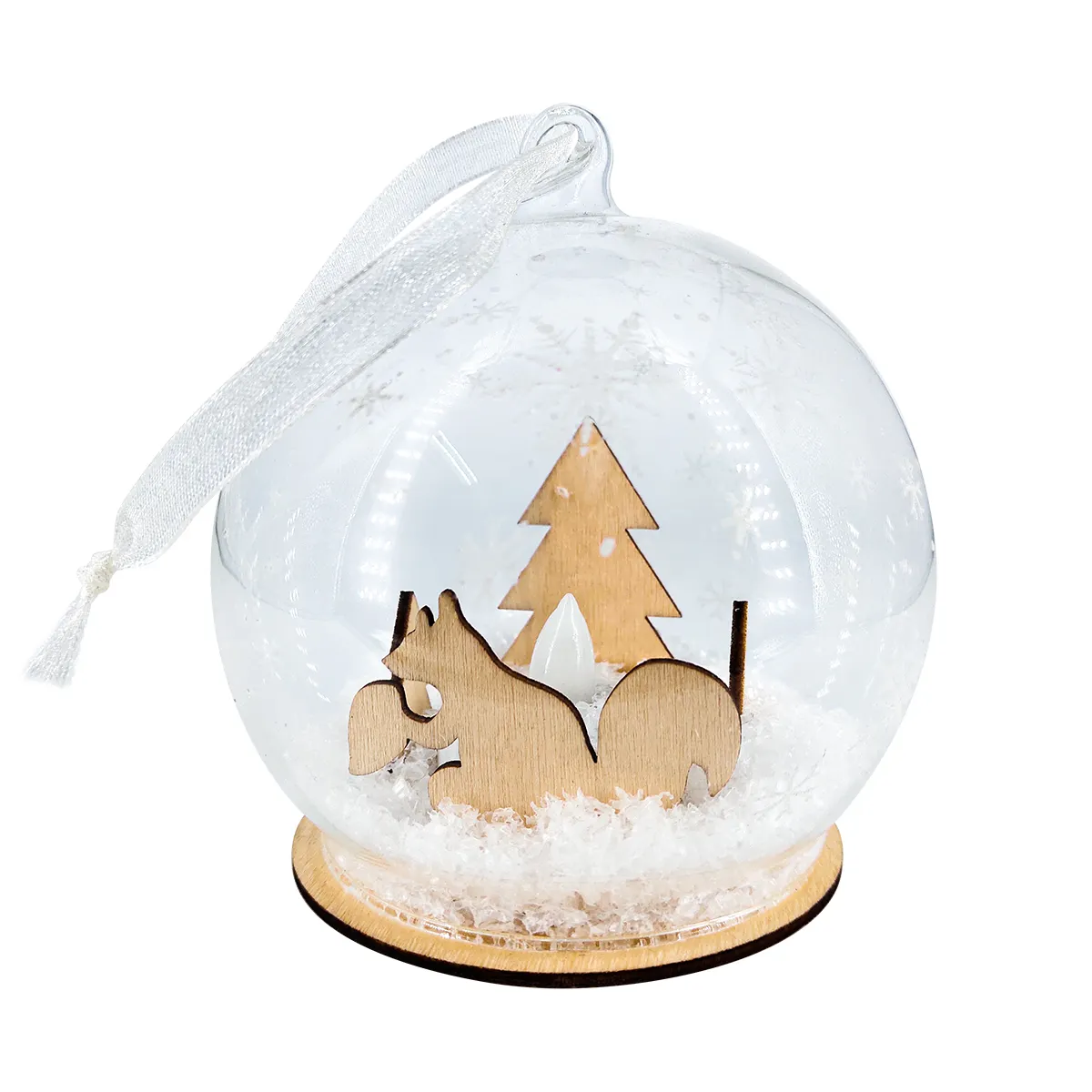 Décoration de table d'intérieur promotionnelle boule de lumière de Noël 80mm écureuil suspendu boule à neige en verre ornement de Noël cadeau décor