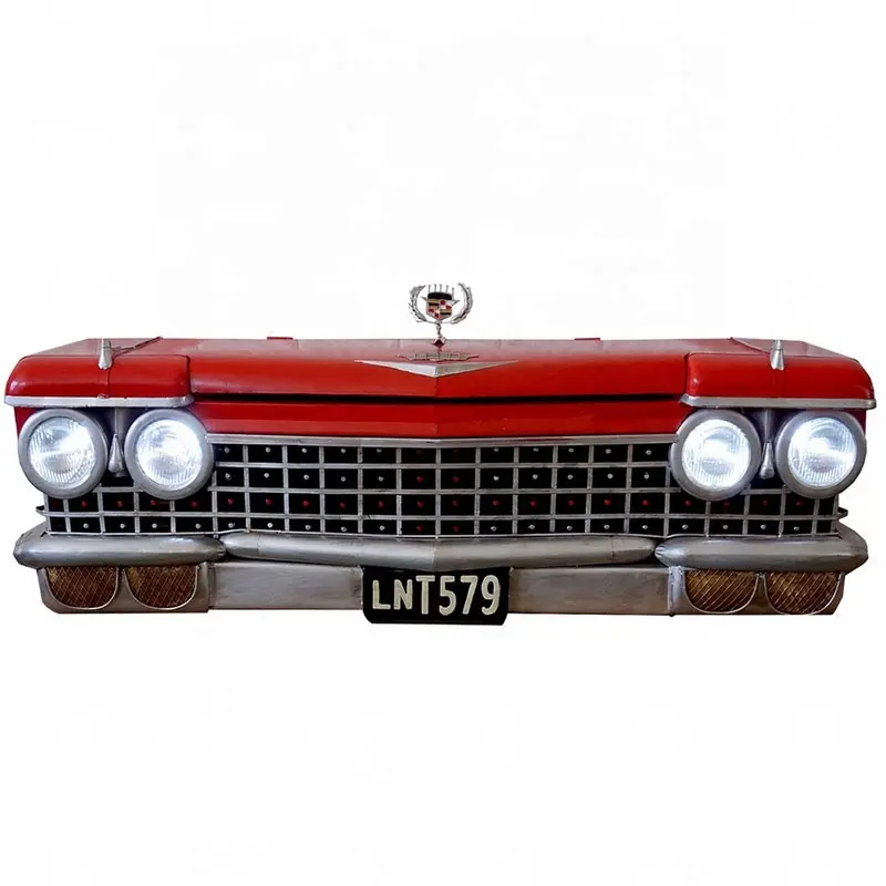 1.4M Vintage Iron Wall decoration Red Car Front 3D Metal Storage Box Decoration With Lights Locker Home Bar Cafe Shop Decoration