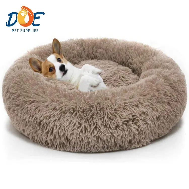 Doe Pet-cojín de lujo lavable y suave para mascotas, cama redonda para perros grandes y mullidas, impermeable, antideslizante, Donut