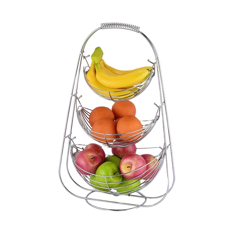 Prezzo di fabbrica 3 tiers Cromato In Acciaio Inox Appeso Cesti di Frutta