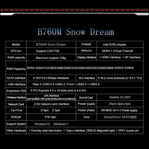JGINYUE B760M Motherboard M ATX LGA 1700 B760M-Snow Dream D4 Unterstützt Intel I3/I5/I7/I9 12./13. Prozessor Dual DDR4 Speicher Neu - Product Image 6