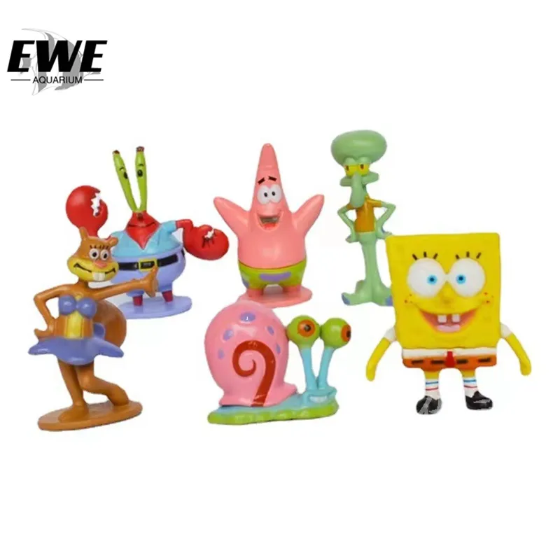 Figuras de bob Esponja de PVC, juguetes de decoración de Acuario, ornamento, Mini 6 uds.