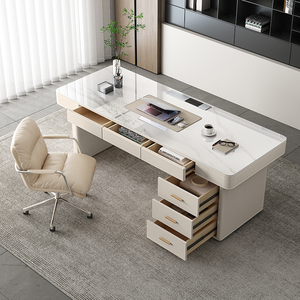 Modern Luxury Simple Cream Style Handmade Rock Board Desk <strong>Durable</strong> Desktop <strong>Computer</strong> Writing Desk for Office Small Apartment Stone - Product Image 3