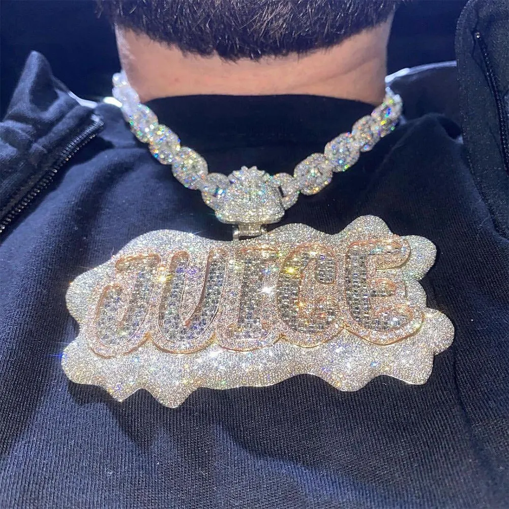 Collana con nome personalizzato con lettera personalizzata ciondolo con numero ghiacciato per uomo Big Baguette Hip Hop Rock Rapper Jewelry Fashion