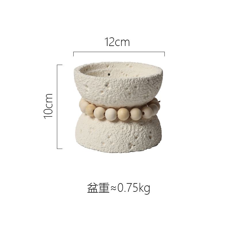 Ak374 petit pot de fleur crème avec perles sans trou