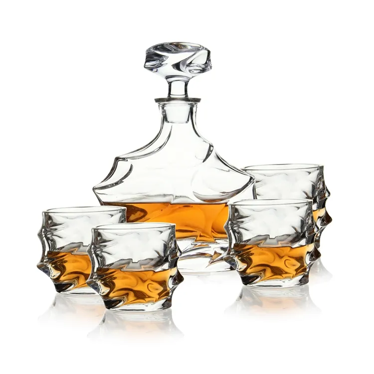 Vatertag Cocktail Raucher Hot Sale Bar Trinken Kristall Geschenk Altmodische Tequila Glasflasche 4 Gläser Whisky Dekan ter Set