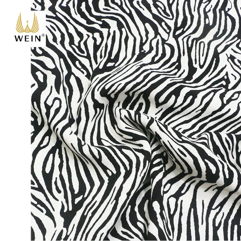 WI-VR01-98635 Kain Rayon Viscose Lembut Tersedia Kain Crepe Zebra-Garis Dicetak Per Meter untuk Gaun