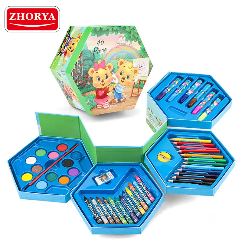 Zhorya alta calidad Diy 46 piezas dibujo arte pintura conjunto Kit de arte bebé dibujo juguetes para niños