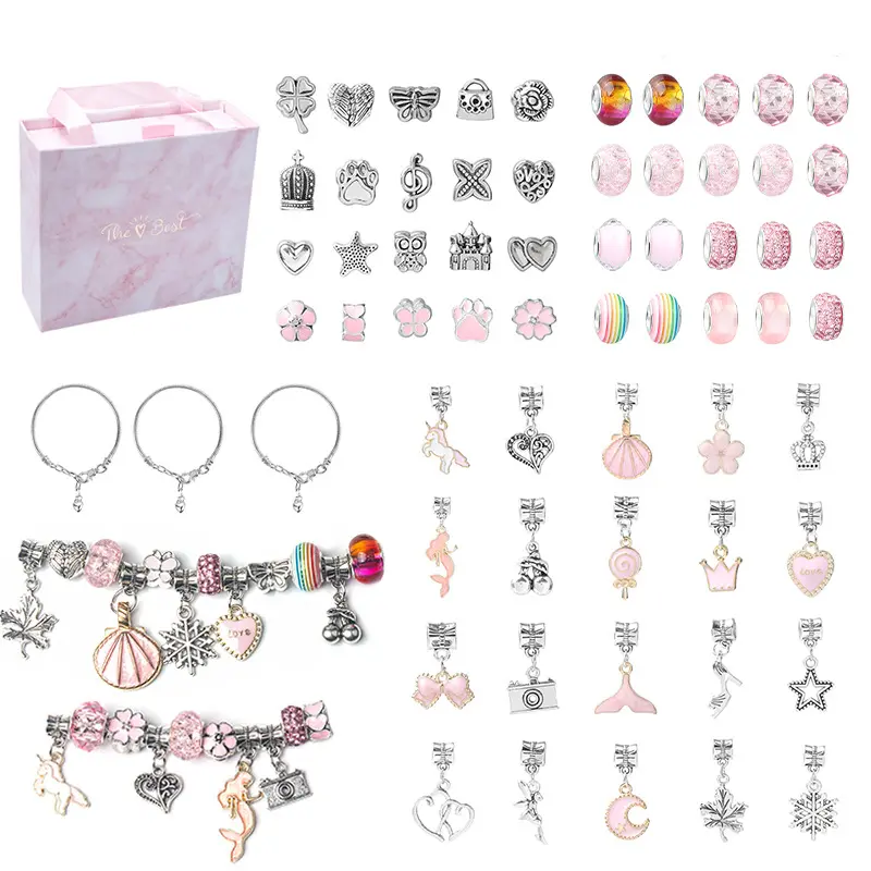 Conjunto de pulsera de aleación con dibujos animados para mujer, joyería hecha a mano, rosa, 2022