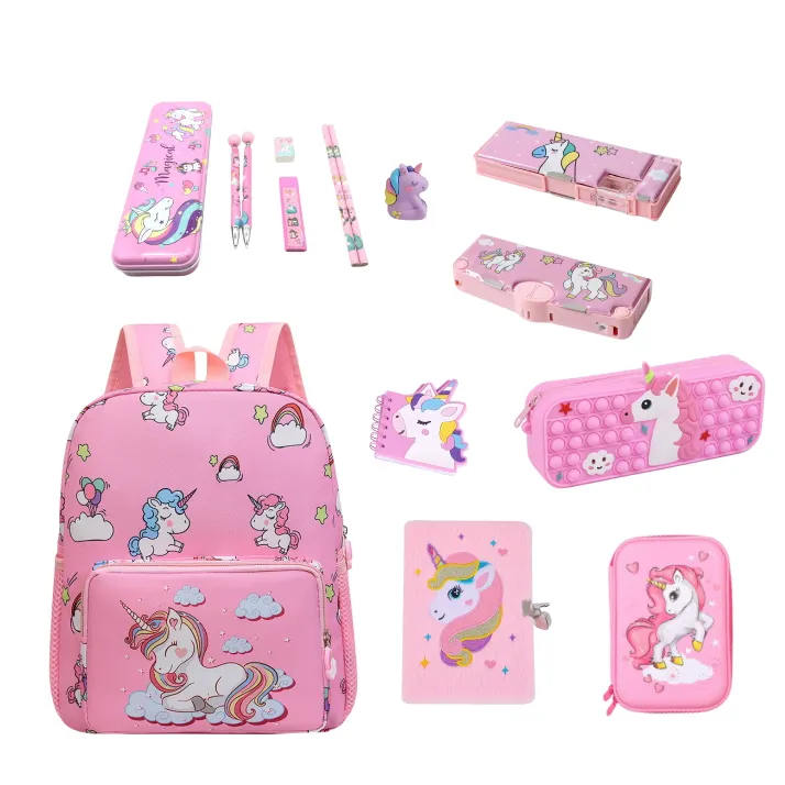 Meer dan 9 Stuks Schattige Kawaii Eenhoorn Briefpapier Set Voor Kinderen Etui Notebook Met Schoolbenodigdheden