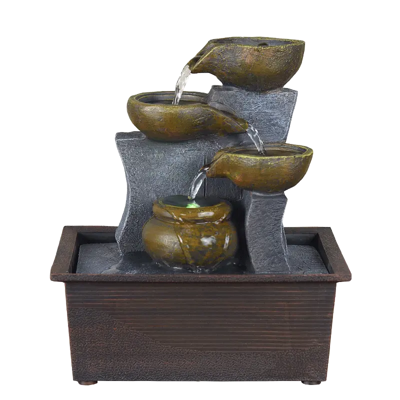 Minifuente de agua Feng Shui de cascada para decoración del hogar, artesanía de resina para mesa, escritorio de oficina